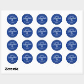 Custom Navy Blauw Wit Vakantie HAPPY HANUKKAH Ronde Sticker (Vel)