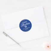 Custom Navy Blauw Wit Vakantie HAPPY HANUKKAH Ronde Sticker (Envelop)