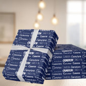 Custom Navy Blue Boys Naam Collage Verjaardag Cadeaupapier