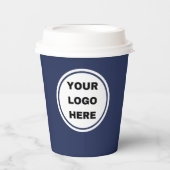 Custom Navy Blue Business Logo Expresso Barista Papieren Bekers (Voorkant)