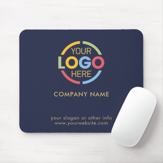 Custom Navy Blue Company Business Logo Branded Muismat (Met muis)