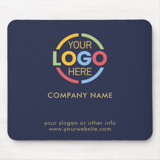 Custom Navy Blue Company Business Logo Branded Muismat (Voorkant)