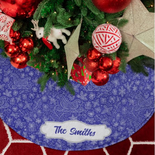 Custom Navy Blue Doodle Christmas Sleigh Pattern Kerstboom Rok