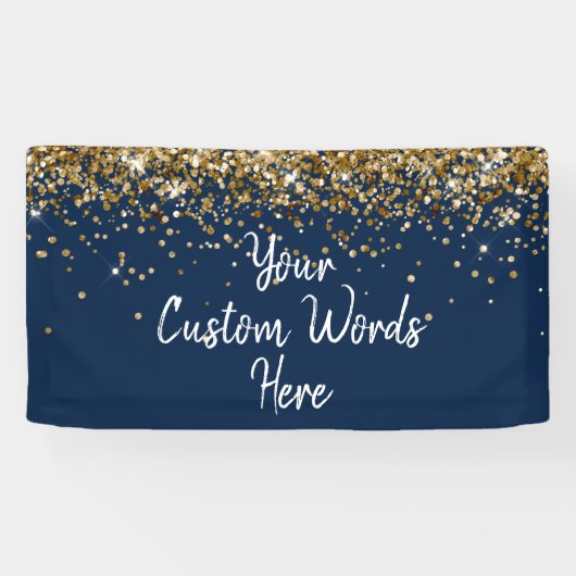 Custom Navy Blue & Gold Birthday Party Photo Booth Spandoek (Horizontaal)