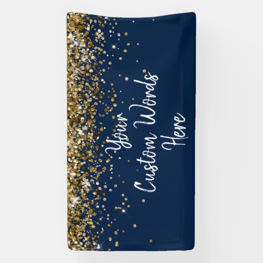 Custom Navy Blue & Gold Birthday Party Photo Booth Spandoek (Verticaal)