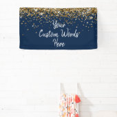 Custom Navy Blue & Gold Birthday Party Photo Booth Spandoek (Insitu)