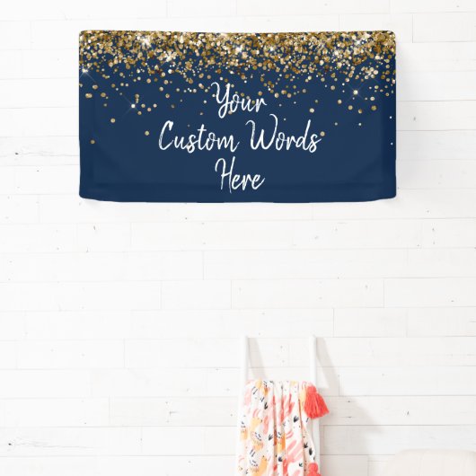 Custom Navy Blue & Gold Birthday Party Photo Booth Spandoek (Insitu)