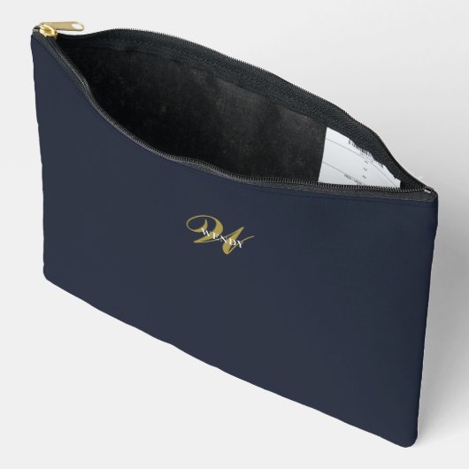 Custom Navy Blue Gold Monogram Minimal Clean Etui (Open)
