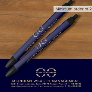 Custom Navy Blue Gold promotiepen met Logo Zwarte Inkt Pen