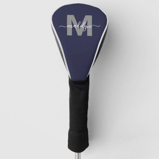Custom Navy Blue Initiaal Naam Monogram Golfheadcover (Voorkant)