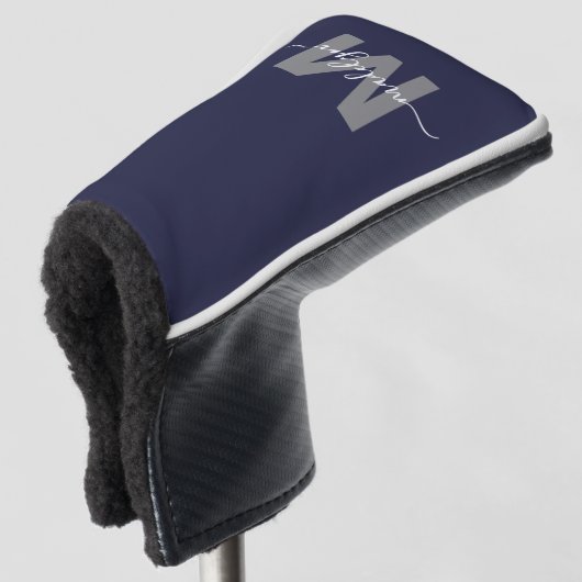 Custom Navy Blue Monogram Golfheadcover (3/4 voorkant)
