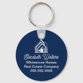 Custom Navy Blue Real Estate Company House Realtor Sleutelhanger (Voorkant)