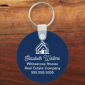 Custom Navy Blue Real Estate Company House Realtor Sleutelhanger (Voorkant)
