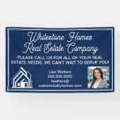 Custom Navy Blue Real Estate Company Marketing Spandoek (Horizontaal)