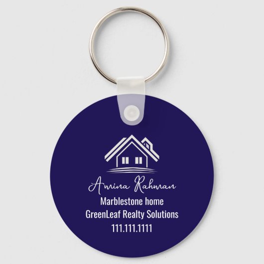 Custom Navy Blue Real Estate Realtor Keychains Sleutelhanger (Voorkant)