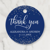 Custom Navy Blue Silver Confetti bruiloft dank u Bedankjes Labels (Voorkant)