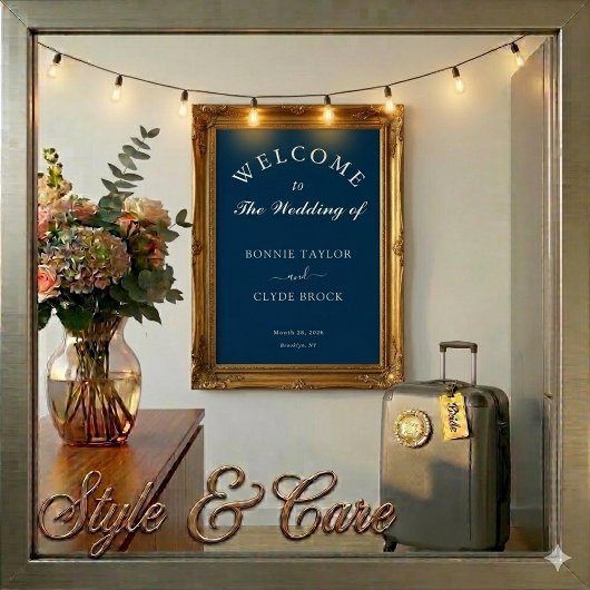 Custom Navy Blue Wedding Welcome Display Poster