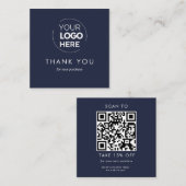 Custom Navy Business Logo QR Code Dank u Kortingskaartje (Voorkant / Achterkant)