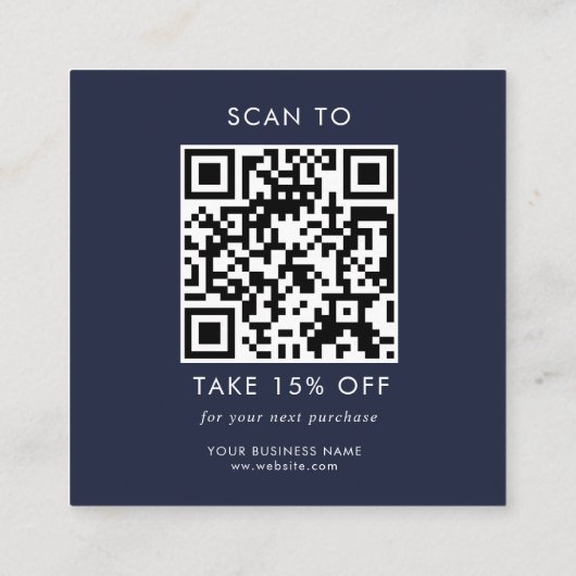 Custom Navy Business Logo QR Code Dank u Kortingskaartje (Achterkant)