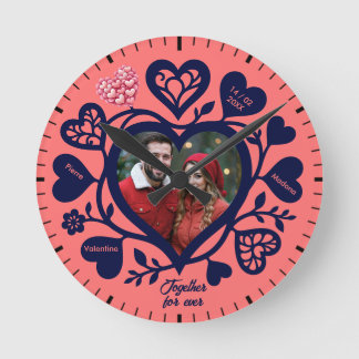Custom Navy Coral Photo Heart Clock Ronde Klok