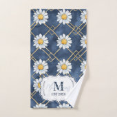 Custom Navy Daisy Gingham Monogram Decor Bad Handdoek (Handdoek)