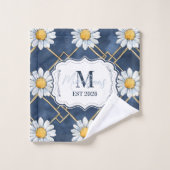 Custom Navy Daisy Gingham Monogram Decor Bad Handdoek (Wasdoekje)