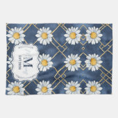 Custom Navy Daisy Gingham Monogram Decor Theedoek (Horizontaal)