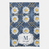 Custom Navy Daisy Gingham Monogram Decor Theedoek (Verticaal)