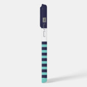 Custom Navy Donkerblauw Wit Aqua Turquoise Stripes iPhone Hoesje (Linkerkant)