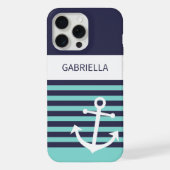 Custom Navy Donkerblauw Wit Aqua Turquoise Stripes iPhone Hoesje (Achterkant)