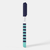 Custom Navy Donkerblauw Wit Aqua Turquoise Stripes iPhone Hoesje (Rechterkant)