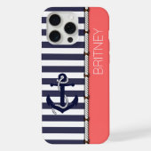 Custom Navy Donkerblauw Wit Blush Roze Strepen iPhone Hoesje (Achterkant)