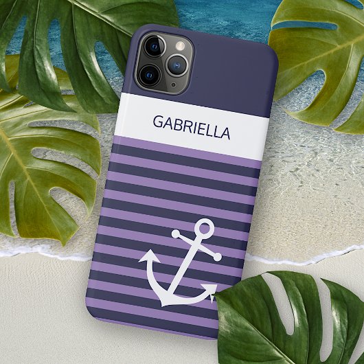 Custom Navy Donkerblauw Wit Violet Paarse strepen Case-Mate iPhone Case