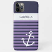 Custom Navy Donkerblauw Wit Violet Paarse strepen Case-Mate iPhone Case (Achterkant)
