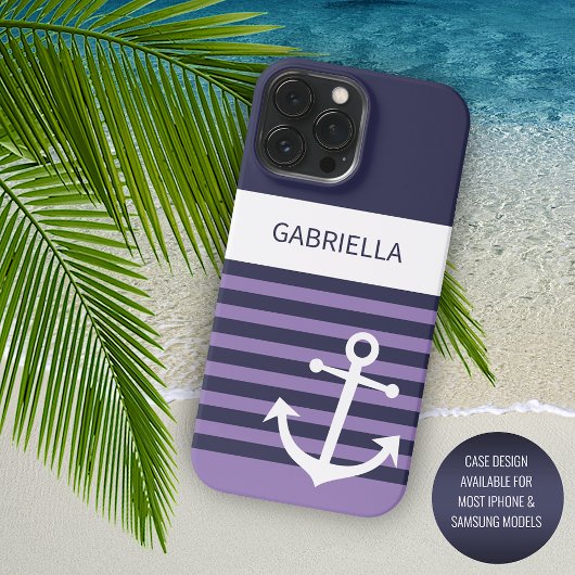Custom Navy Donkerblauw Wit Violet Paarse strepen iPhone Hoesje