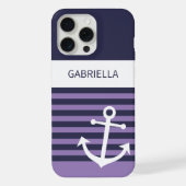 Custom Navy Donkerblauw Wit Violet Paarse strepen iPhone Hoesje (Achterkant)