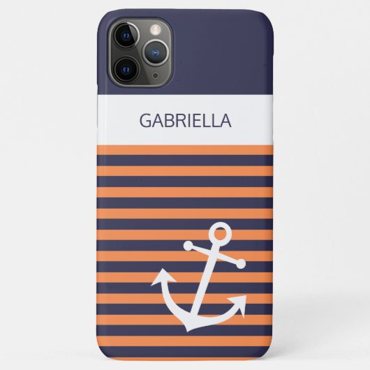 Custom Navy Donkerblauw Wit Zonnig Sinaasappel Str Case-Mate iPhone Case (Achterkant)