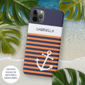 Custom Navy Donkerblauw Wit Zonnig Sinaasappel Str Case-Mate iPhone Case