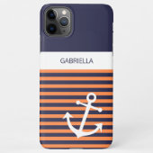 Custom Navy Donkerblauw Wit Zonnig Sinaasappel Str iPhone Hoesje (Achterkant)