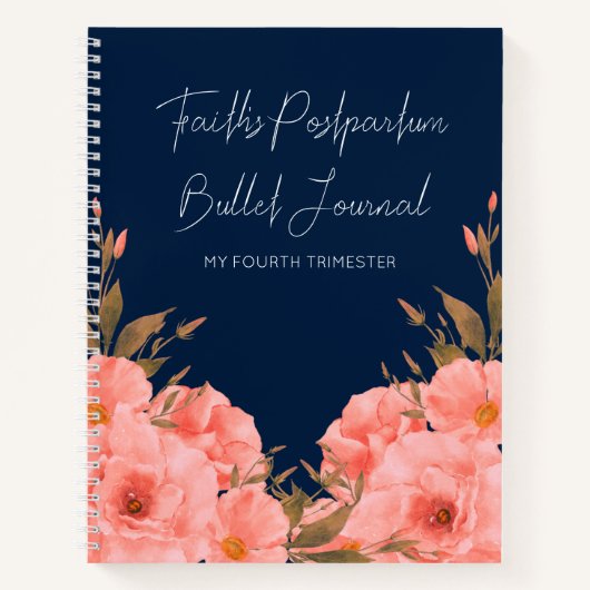 Custom Navy Floral Postpartum Journal For New Moms Notitieboek (Voorkant)