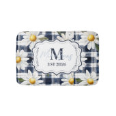 Custom Navy Gingham Daisy Monogram Badmat (Voorkant)