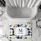Custom Navy Gingham Daisy Monogram Badmat