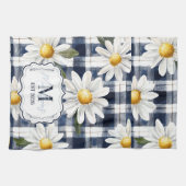 Custom Navy Gingham Daisy Monogram Theedoek (Horizontaal)