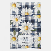 Custom Navy Gingham Daisy Monogram Theedoek (Verticaal)