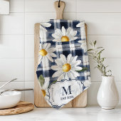 Custom Navy Gingham Daisy Monogram Theedoek