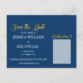 Custom Navy Gold Foil Confetti Save the Date Aankondigingskaart (Achterkant)