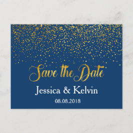 Custom Navy Gold Foil Confetti Save the Date Aankondigingskaart