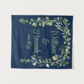 Custom Navy Greenery bruiloft receptie Foto Prop Wandkleed (Voorkant (horizontaal))