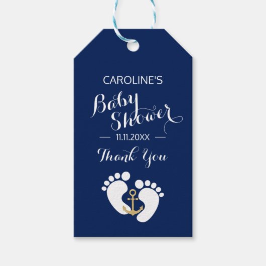 Custom Navy Nautical Blue Baby BOY Baby shower Cadeaulabel (Voorkant)