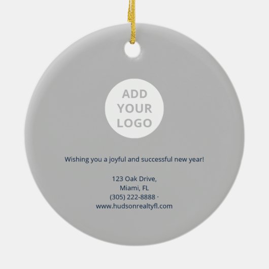 Custom Navy Realtor Ornament with Logo (Achterkant)